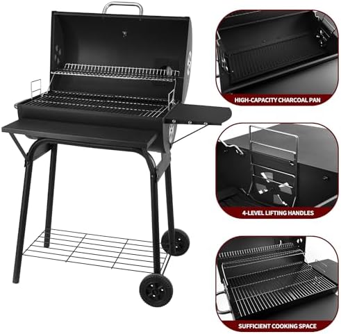 Charcoal Grill with Side Table,30In Barrel BBQ Grill for 627 Sq.In. - Image 4