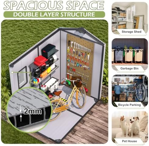 4 x 6 FT Plastic Outdoor Storage Shed with Floor, Resin Garden Shed - Image 3