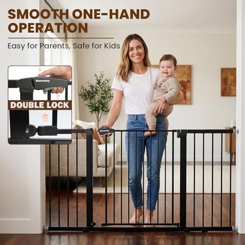 Mumeasy 36-63" Extra Wide Baby Gate for Stairs, 28.74" Walk Through Large Dog Gate for Doorways & Hallways, Auto Close Pet Gate Indoor, Pressure Mounted Child Wide Long Safety Gate for House, Black - Image 3