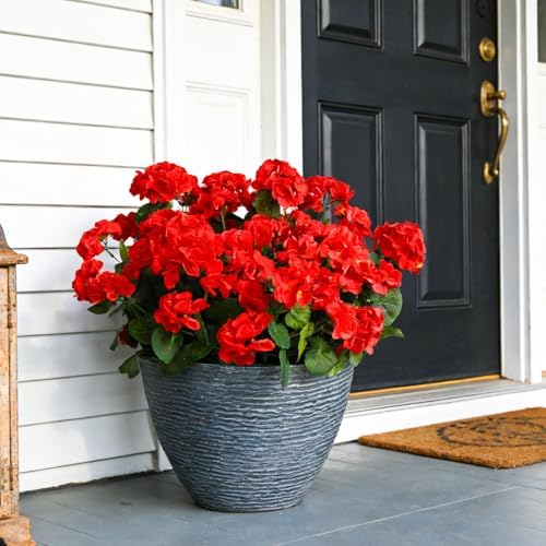 Fake Outdoor Flowers, 8 Pcs Artificial Flowers For Outdoors, Red Artificial Geraniums Plastic Flowers, Fake Plant For Outside, Silk Faux Flowers For Outdoor Planters UV Resistant For Front Porch - Image 5
