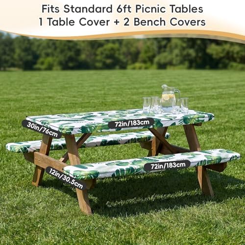 SquarePie 6FT Picnic Table Cover with Bench Covers, 3 Pack, Palm Leaf - Image 4