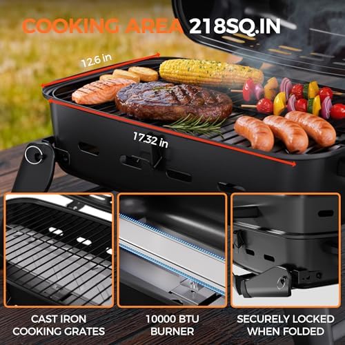MASTER COOK 10,000 BTU Portable Gas Grill, Outdoor Compact Tabletop BBQ Small Propane Grill with Foldable Legs for RV, Hiking, Camping, Patio, Tailgating - Image 3