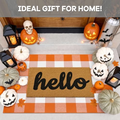 IOHOUZE Fall Buffalo Plaid Door Mat 27.5x43, Washable, Orange White - Image 2