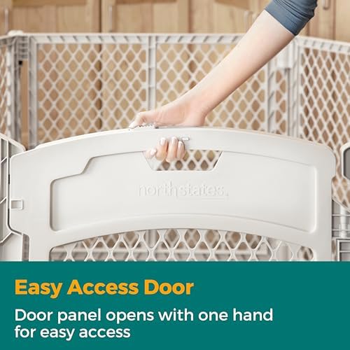 MyPet North States Petyard Plus: 5.5 Ft. Wide Folding Dog Playpen Indoor or Outdoor. 6-Panel Freestanding Play Pen Dog Gate Made in USA. 26" Tall, Light Gray - Image 3