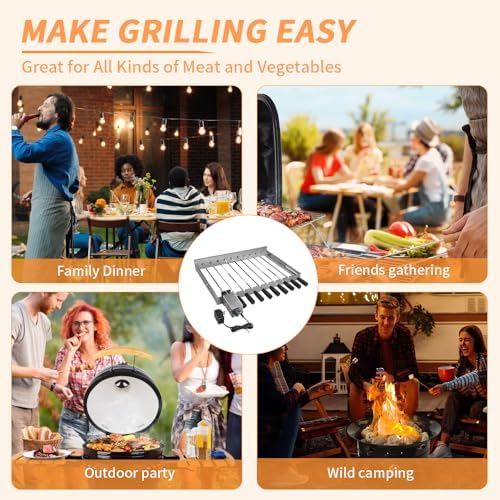 Electric Skewer Turner Stainless Steel Rotisserie Barbecue Grill with 10pcs Skewers and Adjustable Size (W) 58 x (D) 26-40 cm with Power Plug and USB BBQ Grill Rack - Image 6