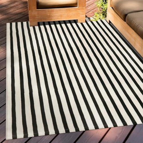 OJIA Washable Area Rugs 4'x6' Black and Cream Outdoor Rug Porch Patio Decor - Image 6