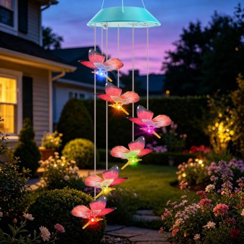 Toodour Solar Wind Chime, Color Changing LED Swaying Butterfly Wind Chimes by Toodour