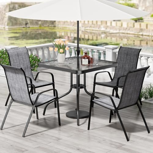 TLSUNNY 5 Pieces Patio Dining Set for 4, Glass Table and Textilene Chair by TLSUNNY