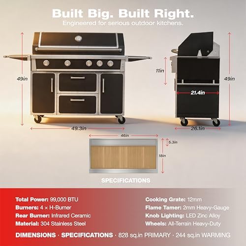 49" Stainless Steel Propane Gas Grill, 4 Burners & Infrared Burner, Black - Image 2