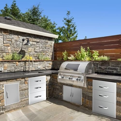 Outdoor Kitchen Drawers, Triple BBQ Drawers Stainless Steel Built-in Drawer For Outdoor Kitchen Island, Patio Grill Station,Three Drawers - Image 2