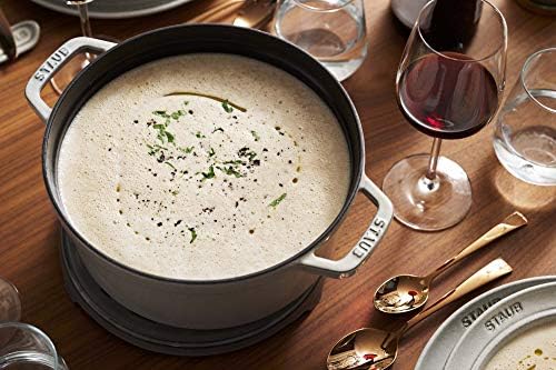Staub Cast Iron 5.5-qt Round Cocotte - White Truffle, Made in France - Image 3