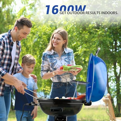 Electric Grill, Techwood Indoor/Outdoor Electric BBQ Grill, 1600W Portable Removable Stand Grill with Adjustable Heat & Drip Tray, Double Layer Design for Party, Patio & Backyard (Blue) - Image 2