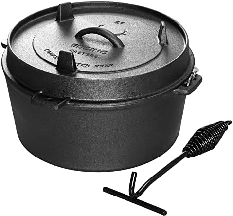 EDGING CASTING Pre-Seasoned Cast Iron Camping Dutch Ovens, Outdoor Camping Dutch Oven Pot with Lid Tripod, 6 Quart by EDGINGCOOKWARE