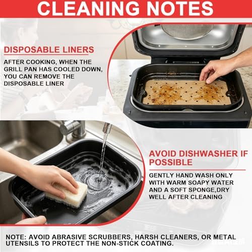 Foodi Smart Grill Pans & Air Fryer Liners for Ninja FG551 Foodi XL 6-in-1 Indoor Grill, Non-Stick Air Frying Griddle Plate with Disposable Perforated Paper for Ninja Air Fryer Accessories - Image 6