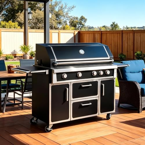 49" Stainless Steel Propane Gas Grill, 4 Burners & Infrared Burner, Black by Dvasovio