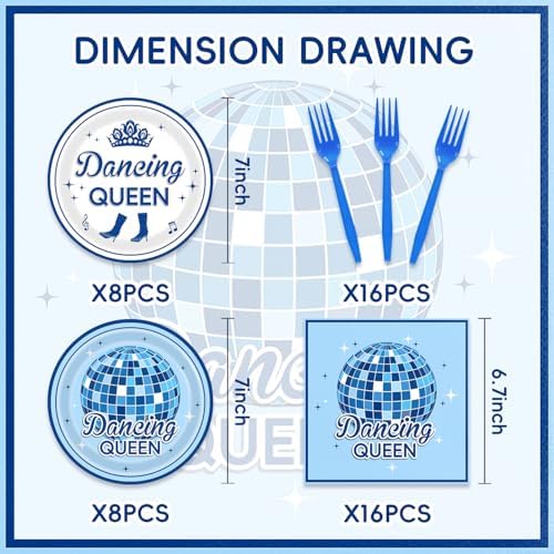 48pcs Dancing Queen Party Decoration Set,16 Dessert plate,16 Napkin And 16 Fork,Dancing Queen Disposable tableware for 16 persons,Used for 70s Disco 17th Bachelorette Party Supplies - Image 4