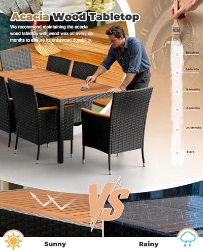 Flamaker Patio Dining Set for 8 Outdoor Acacia Wood Table and Chairs, Black - Image 6