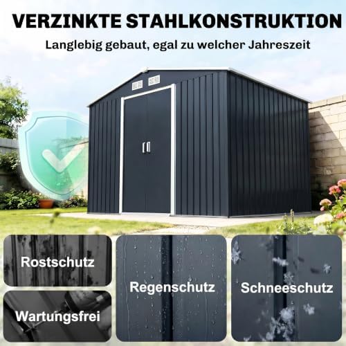 Outsunny 9' x 6' Outdoor Storage Shed Garden Tool Metal Shed Dark Gray - Image 4