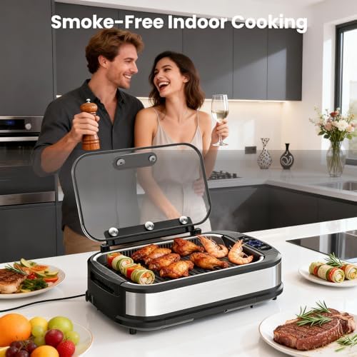 Electactic Indoor Smokeless Grill & Griddle, Nonstick Electric Grill with Adjustable Temperature Control, Dishwasher-Safe Parts and Auto Shut-Off for Everyday Cooking - Image 7