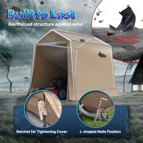 ADVANCE OUTDOOR 6x8 ft Outdoor Portable Storage Shelter Shed with 2 Roll up Zipper Doors & Vents Carport for Motorcycle Waterproof and UV Resistant Portable Garage Kit Tent, Beige - Image 5