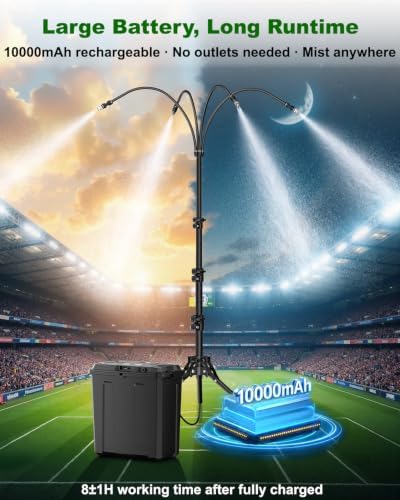 Ausic Portable Misting System with Stand, Water Cooling Misters Set for Outside Patio - 9L Bucket Built-in 10000mAh Battery & PCS Pump & Timer for Outdoor, Canopy, Sport, Golf, Beach, Greenhouse, Camp - Image 3