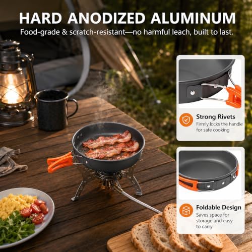 aiGear Camping Cookware with Pot Pan Kettle Cutlery Tableware 1-2 People - Image 3