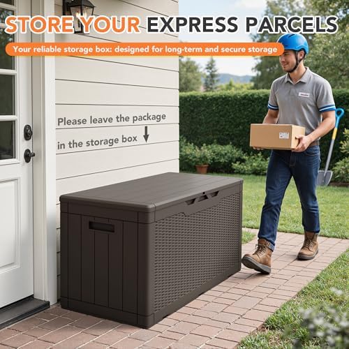 105 Gallon Deck Box Outdoor Indoor Waterproof Storage Box, Brown - Image 5