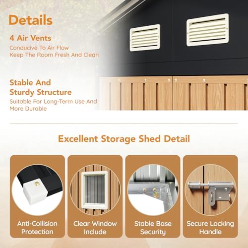Panovue 8x10 FT Outdoor Metal Storage Shed with Frame Floor(NO Wood Panels) - Image 6