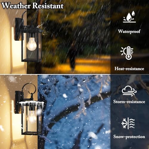 BesLowe 2-Pack Outdoor Wall Light Fixtures, Modern Porch Sconces, Black - Image 2