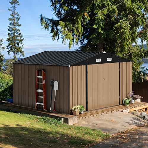 Devoko 10x10 FT Outdoor Storage Shed, Brown - Image 2