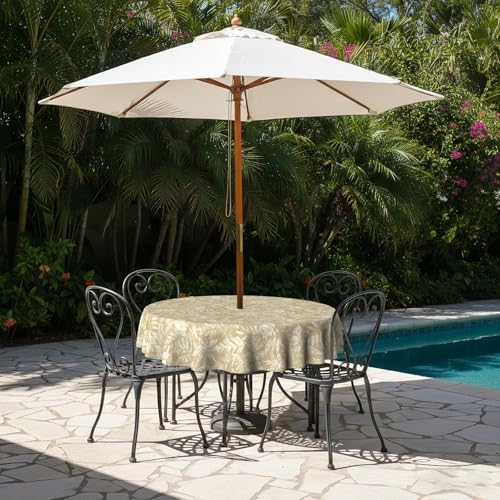 LVTXIII Round Outdoor Tablecloth with Umbrella Hole and Zipper, Water-Repellent 60 Inch Patio Table Cover for Bistro, Garden, Patio & Picnic, Tropical Leaf Oat - Image 5