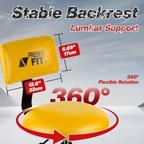 Shop Stool with Backrest, Mechanic Garage Stool for Workshop, Adjustable Shop Stools Chair, Padded Workbench Stools for Men Women, 300 LBS Capacity, 360° Swivel PVC Seat, Heavy Duty, Yellow - Image 5