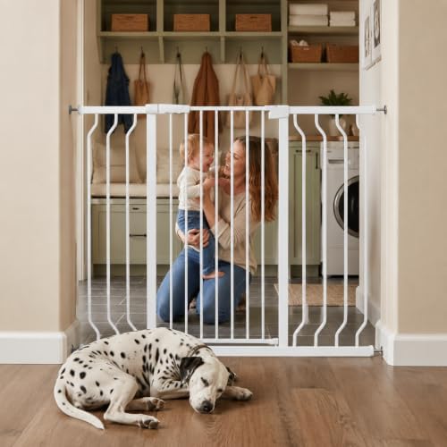 Extra Tall Baby and Dog Gate, 40.55" H, 29.92"-46.45" W, White by Foreng