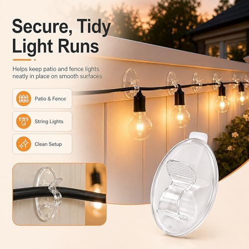 Outdoor String Lights Adhesive Hooks - 20Pcs Clips 3X Stronger Adhesion - Image 3