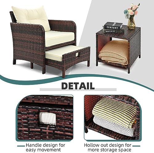 Pamapic 5 Pieces Patio Furniture Set, Rattan Balcony Furniture with Ottomans, PE Wicker Outdoor Patio Chairs Set with Coffee Table for Poolside, Porch, Lawn, Garden, Balcony(Beige) - Image 5
