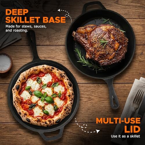 KICHLY Combo Cooker Cast Iron Dutch Oven 3.2QT with Lid 2 in1 Pre-Seasoned - Image 5
