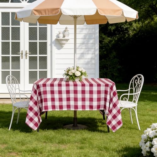 SquarePie Outdoor Tablecloth with Umbrella Hole and Zipper Rectangle Waterproof Gingham Table Cloth Spillproof Table Cover for Camping Picnic Patio Poolside Garden BBQS, 52x70 Burgundy Red Checkered - Image 5
