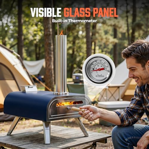 BIG HORN 16" Multi-Fuel Outdoor Pizza Oven – 2-in-1 Wood-Fired & Gas Compatible (Burner Sold Separately), 1112°F Outdoor Stainless Pizza Cooker, Portable for Party Usage, Navy Blue - Image 5