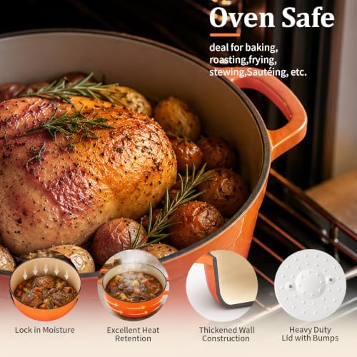 Winado 7.5 Qt Enameled Cast Iron Dutch Oven Pot with Lid, Orange Ombre - Image 2