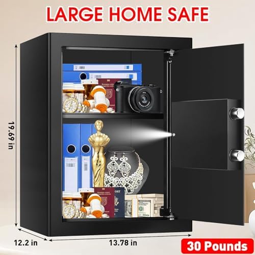 3.3 Cuft Large Home Safes Water and Fireproof with Digital Keypad & Key Lock, Security Safes for Home with DIY Removable Shelf, Anti-Pry Safe Box for Money Documents Jewelry, 19.69"H x13.78"W x 12.2"D - Image 2