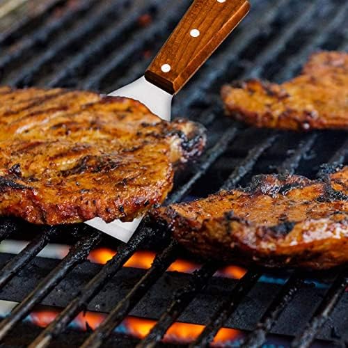 Premium Stainless Steel Slant Edge Grill Scrapers Wood Handle for Barbecue Cooking 2 Pack - Image 4