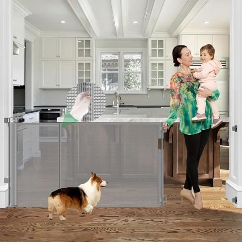 Upgraded 60" Wide Retractable Dog Gate with Reinforced Rods - Bottom Anti-Escape, 5 ft Retractable Baby Gates for Doorways Retractable Gates for Dogs Indoor/Outdoor Retractable Pet Gate, Gray by BabyPetSafetyGate