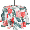 SquarePie Round Outdoor Talecloth with Umbrella Hole and Zipper 60 Inch, Water Resistant SpillProof Patio Table Cloth Cover for Spring Summer Camping Garden Poolside Picnic BBQS,Palm Leaf Red Flower by SquarePie