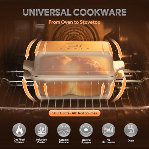 Enameled Cast Iron Dutch Oven for Sourdough Bread Baking, 9×5 Dutch Oven Pot with Lid, 2 in 1 Bread Baking Pans with Lid, Roasting & Braising, Easy Release, Oven & Induction Safe (4.2 QT,White) - Image 6