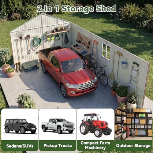 Aoxun 12x20x9.3FT Metal Storage Shed Outdoor Large Garage Shed Garden Tool - Image 3