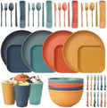48 Pcs Dinnerware Sets, Unbreakable Plates and Bowls Sets, Reusable Dinnerware Sets for 4 People, Travel Camping Picnic Home Party Cutlery Set, Dishwasher Microwave Safe Dishes by CSYY