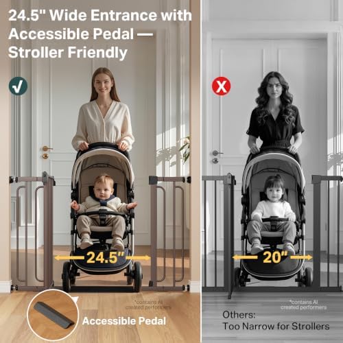 Cumbor 36.6-59" Extra Wide Baby Gate for Stairs, Auto Close Dog Gate Brown - Image 7