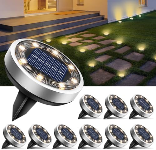 btfarm 10 Pack Solar Lights Outdoor Waterproof, 8 LED Solar Ground Lights by btfarmdecorativelighting