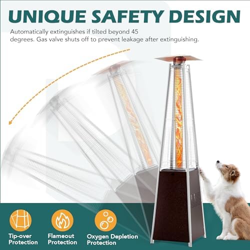 Flame Pyramid Pool Heater, Triple Safety Protection Portable Patio Heater with Patio Cover, Warm Glass Tube with Durable Wheels-Brown - Image 6