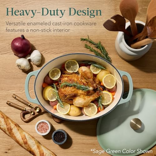 Best Choice Products Oval 7.5 Quart Enamel Cast-Iron Dutch Oven, Heavy-Duty Pre-Seasoned for Baking, Cooking w/Side Handles – Black Licorice - Image 3